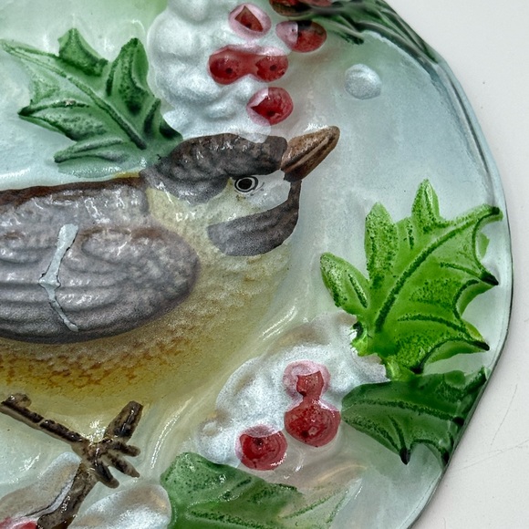 Fused Glass Bird Plate with Holly Berries - Picture 7 of 16